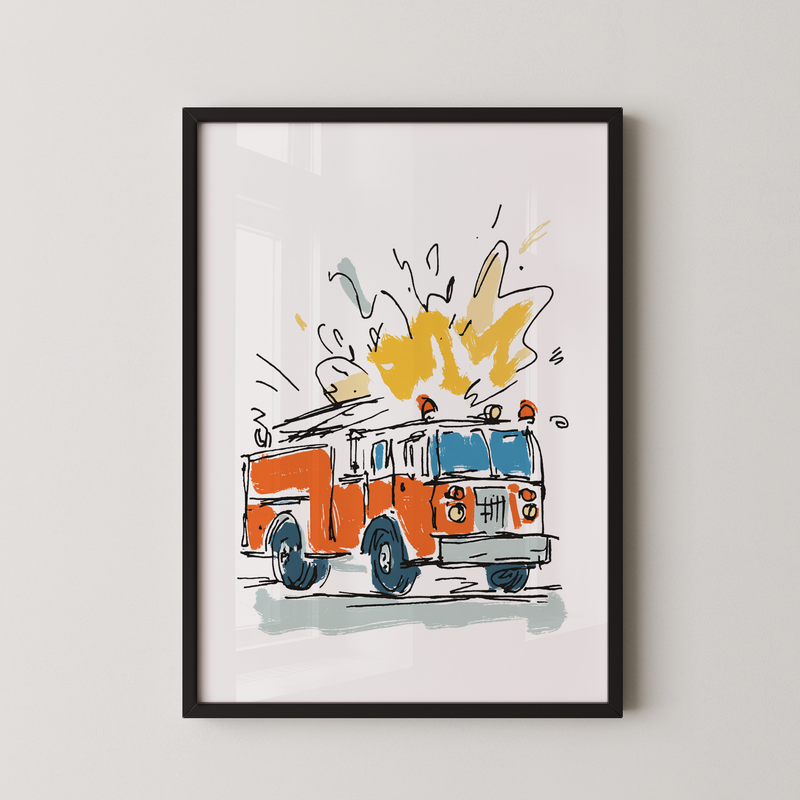Big Red One fire truck print for a kids' room