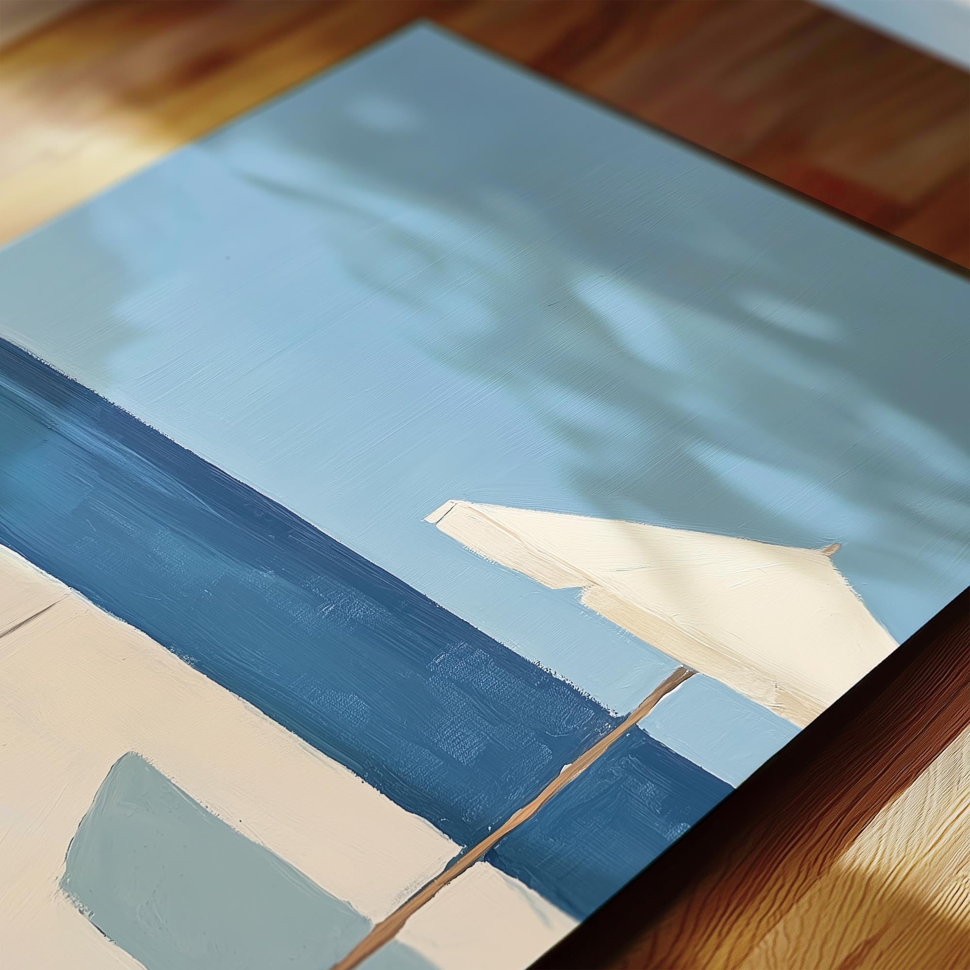 a serene beach scene with a white umbrella and a blue sky, creating a peaceful and relaxing atmosphere.