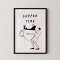 a person holding a large coffee mug with the text "COFFEE TIME" written above it.