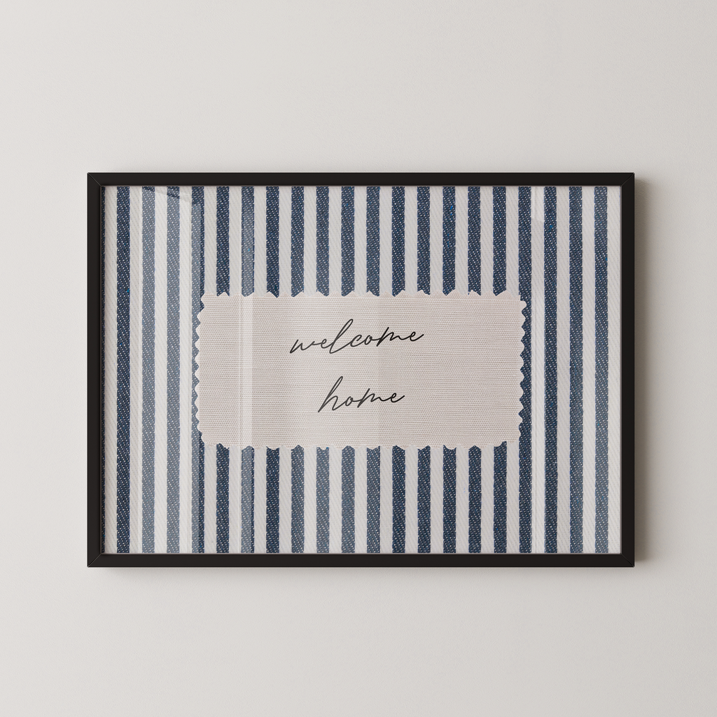 Welcome Home Vintage Stripes Landscape in Blue