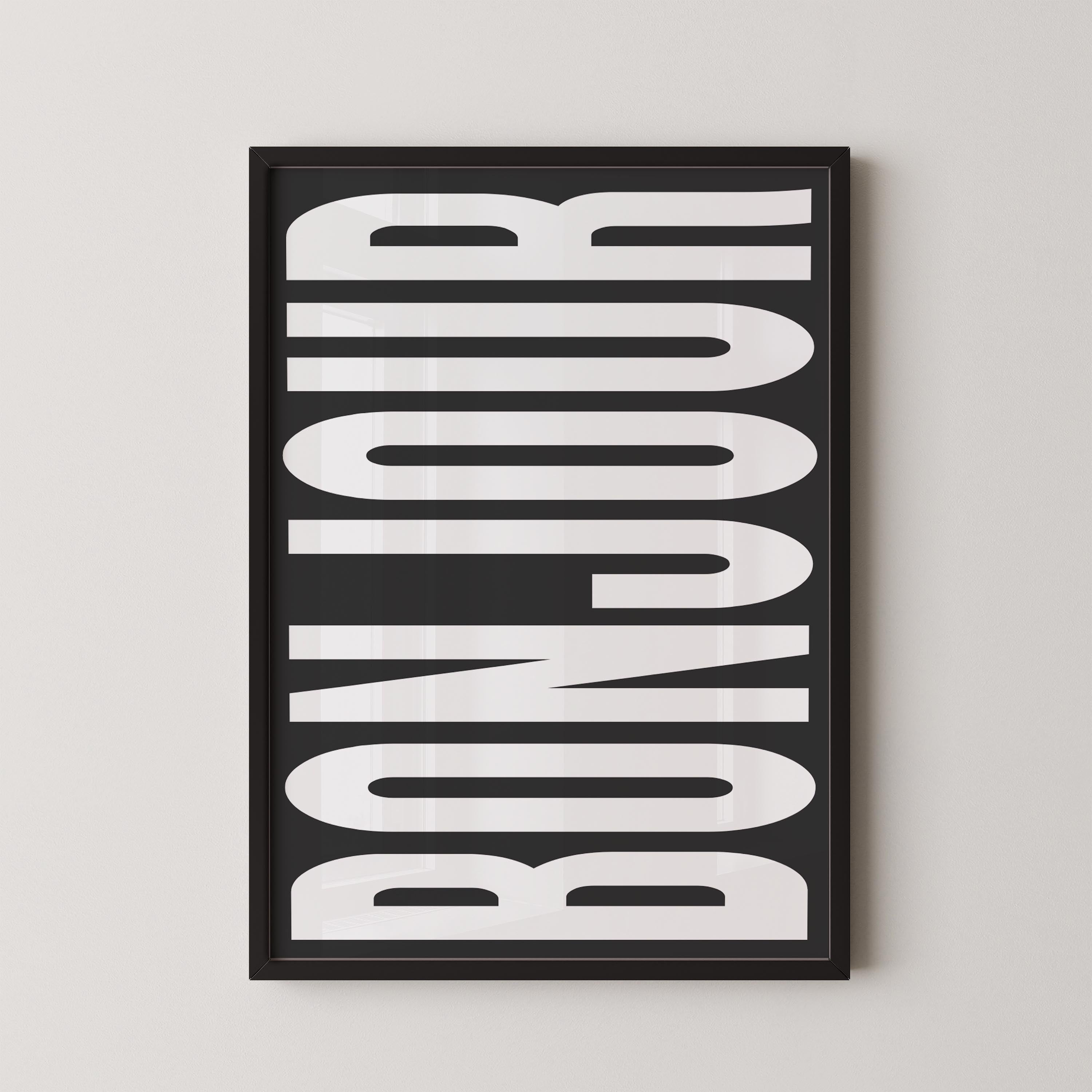 the word " bonjour" in large, bold letters.