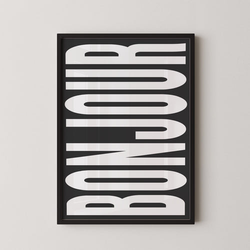 the word " bonjour" in large, bold letters.