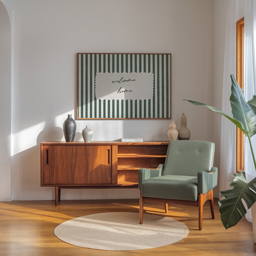 Welcome Home Vintage Stripes Landscape in Green