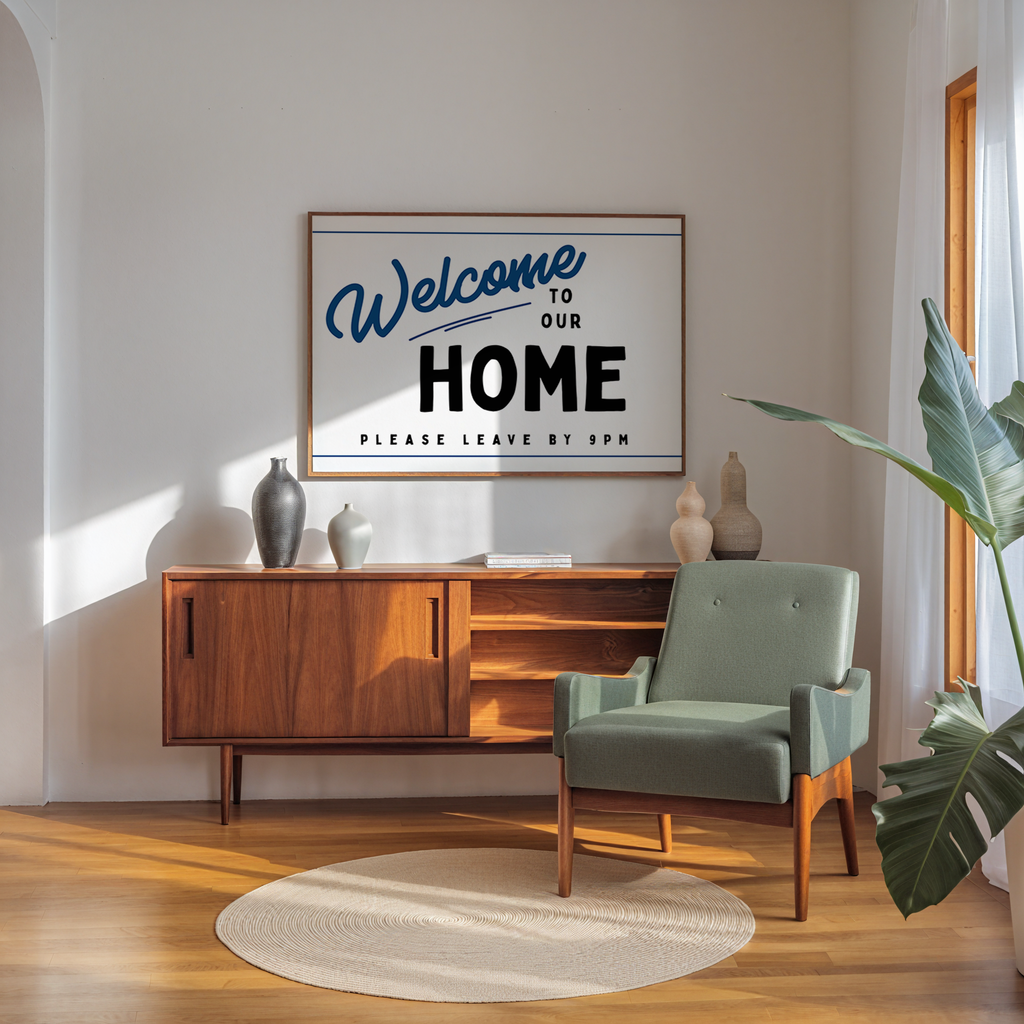 Welcome to our Home Retro Print in Blue