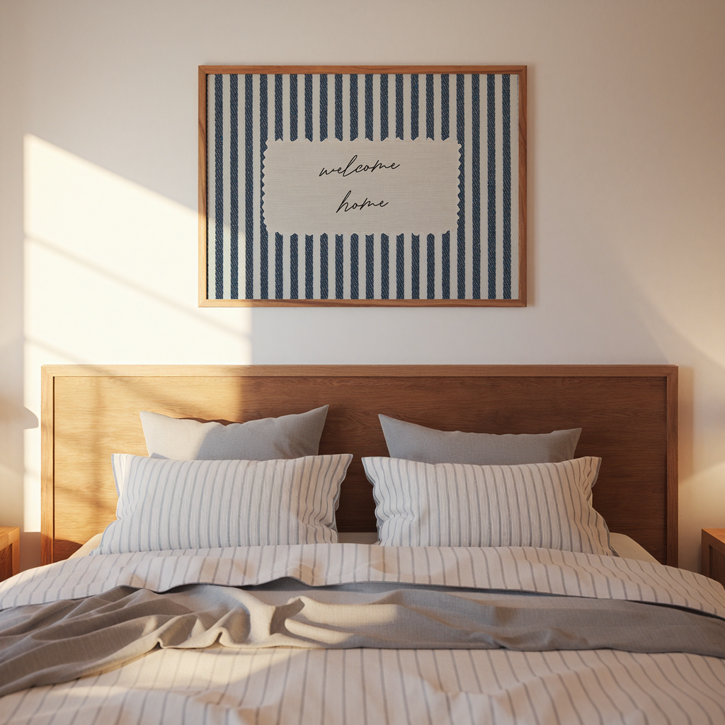 Welcome Home Vintage Stripes Landscape in Blue