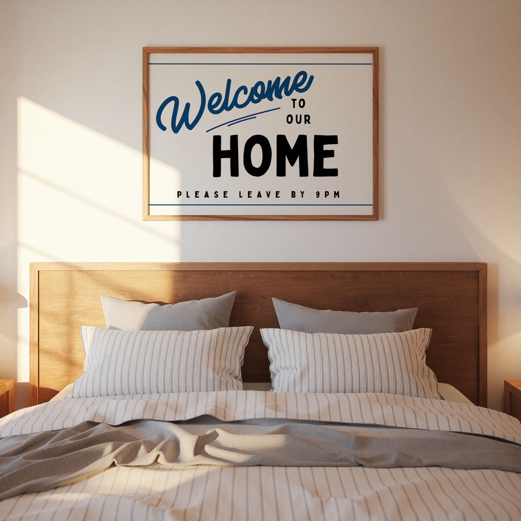 Welcome to our Home Retro Print in Blue