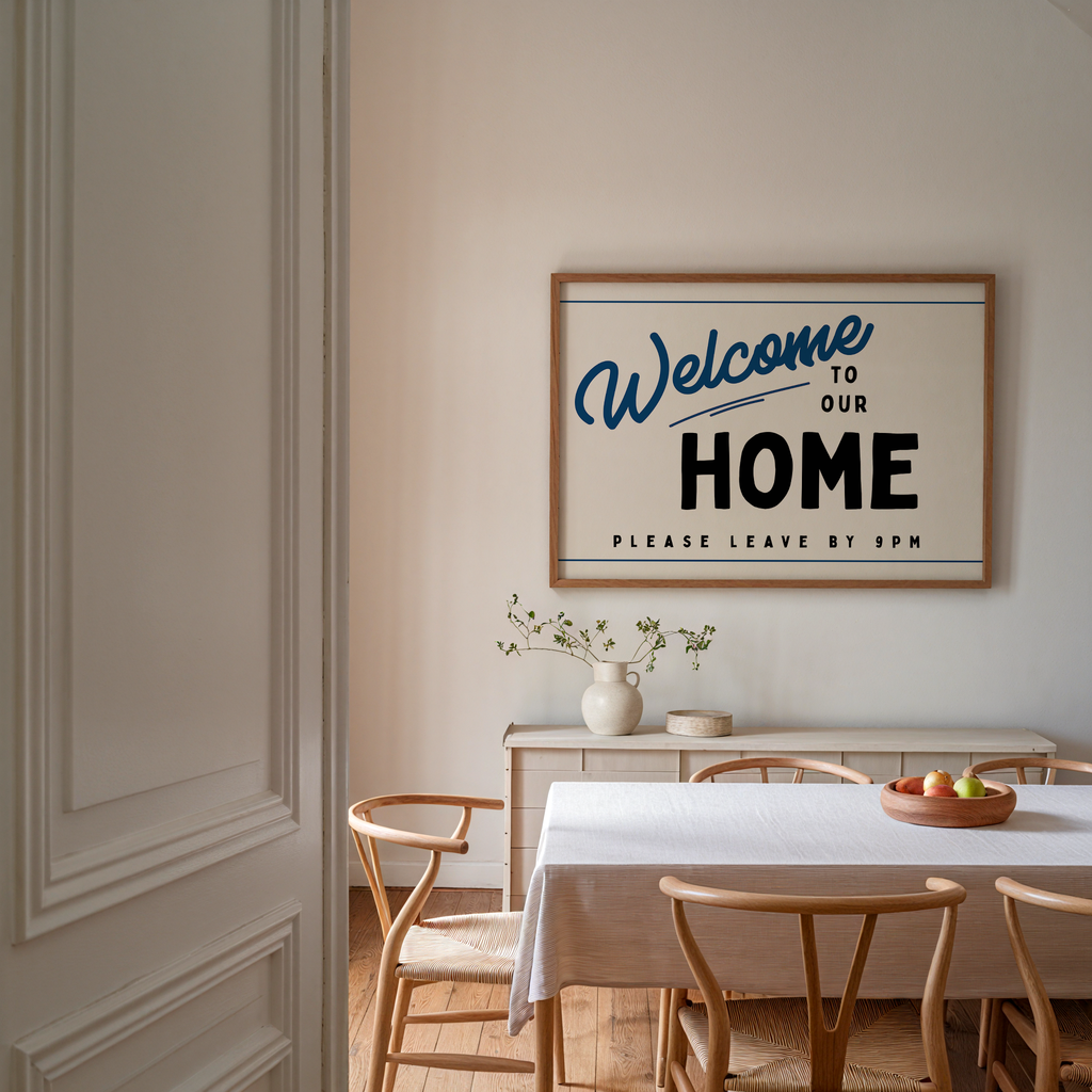 Welcome to our Home Retro Print in Blue