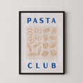 The image is a framed poster with the text "PASTA CLUB" and various illustrations of pasta shapes.