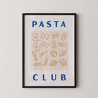 The image is a framed poster with the text "PASTA CLUB" and various illustrations of pasta shapes.