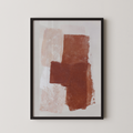 The image is a framed abstract painting with a predominantly brown and white color scheme.