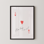 The image is a framed print with a red heart and the text "How lucky are we?" written on it.