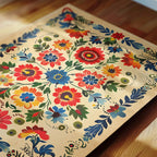 a vibrant, intricately designed floral pattern with a variety of colorful flowers and leaves.