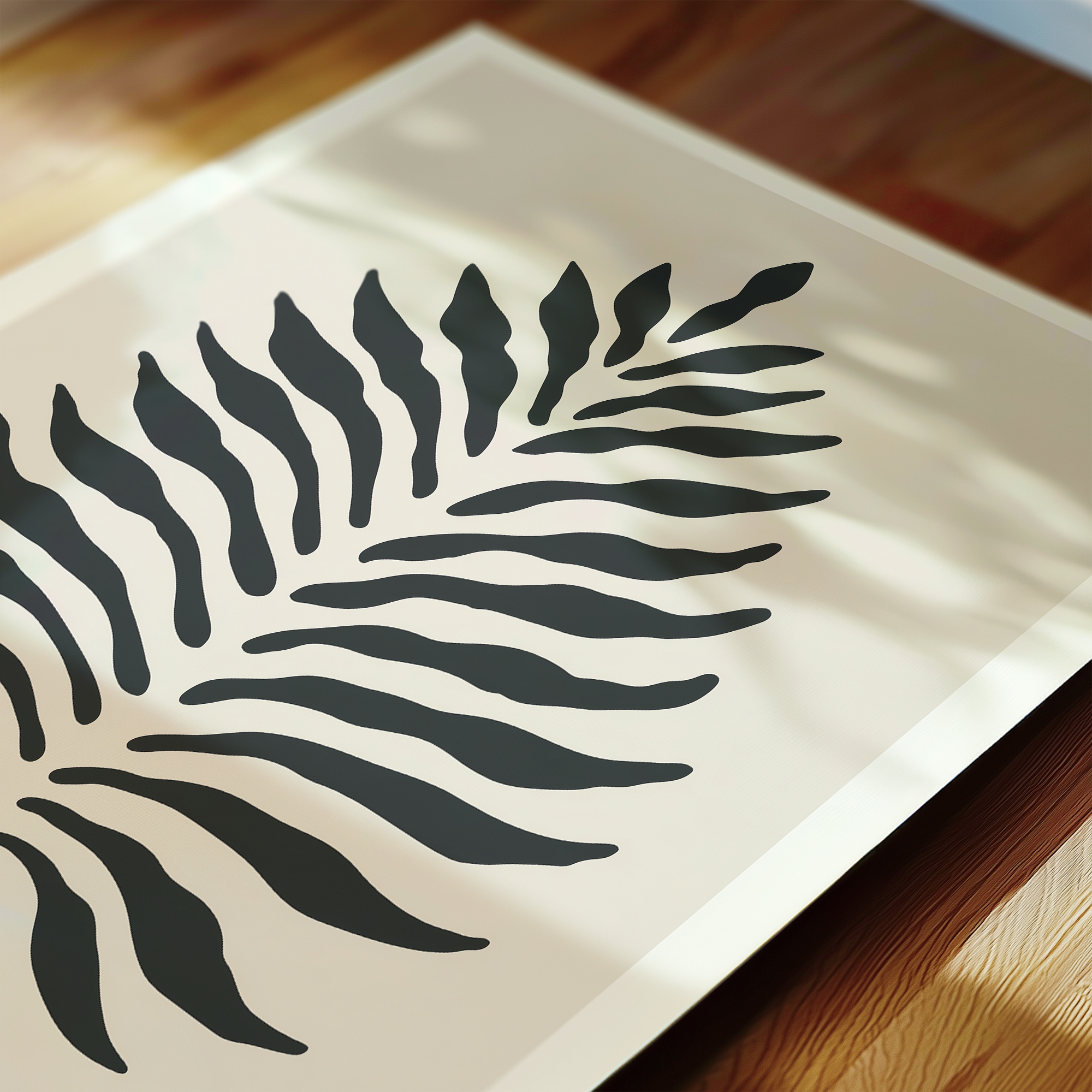 a close-up view of a leaf-like design on a white background.